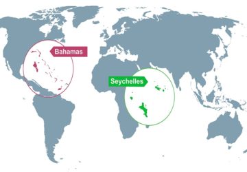 World map of the bahamas and the seychelles